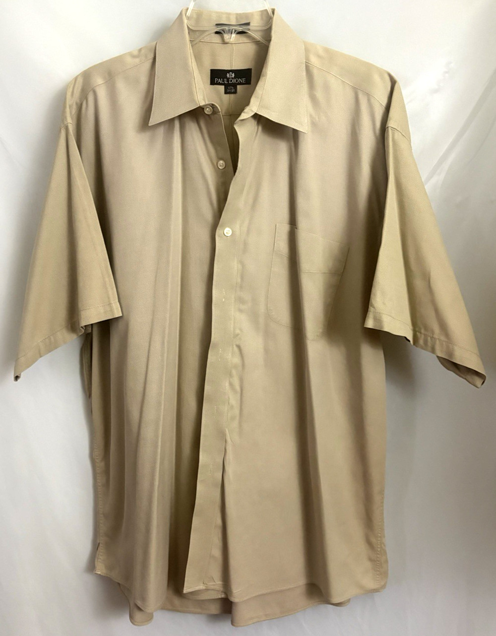 Paul Dione Men Shirt Sz 17.5” 34-35 Short Sleeves Badge 100% Cotton